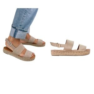 Alohas Double Strap Beige Suede Wedge Platform Espadrilles EU 38 US 8